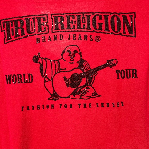 True Religion Happy Buddha embellished red shirt. - Picture 7 of 8